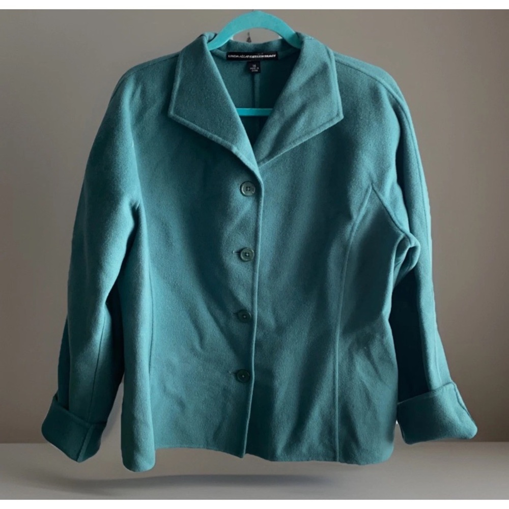 Linda Allard Ellen Tracy‎ Vintage Teal Green  Wool Blazer Jacket Size 14